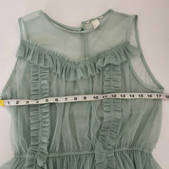 H & M Top 12 Mesh Peplum Green Ruffle Tulle Romantic Cottagecore Victorian Fairy - Picture 4 of 13